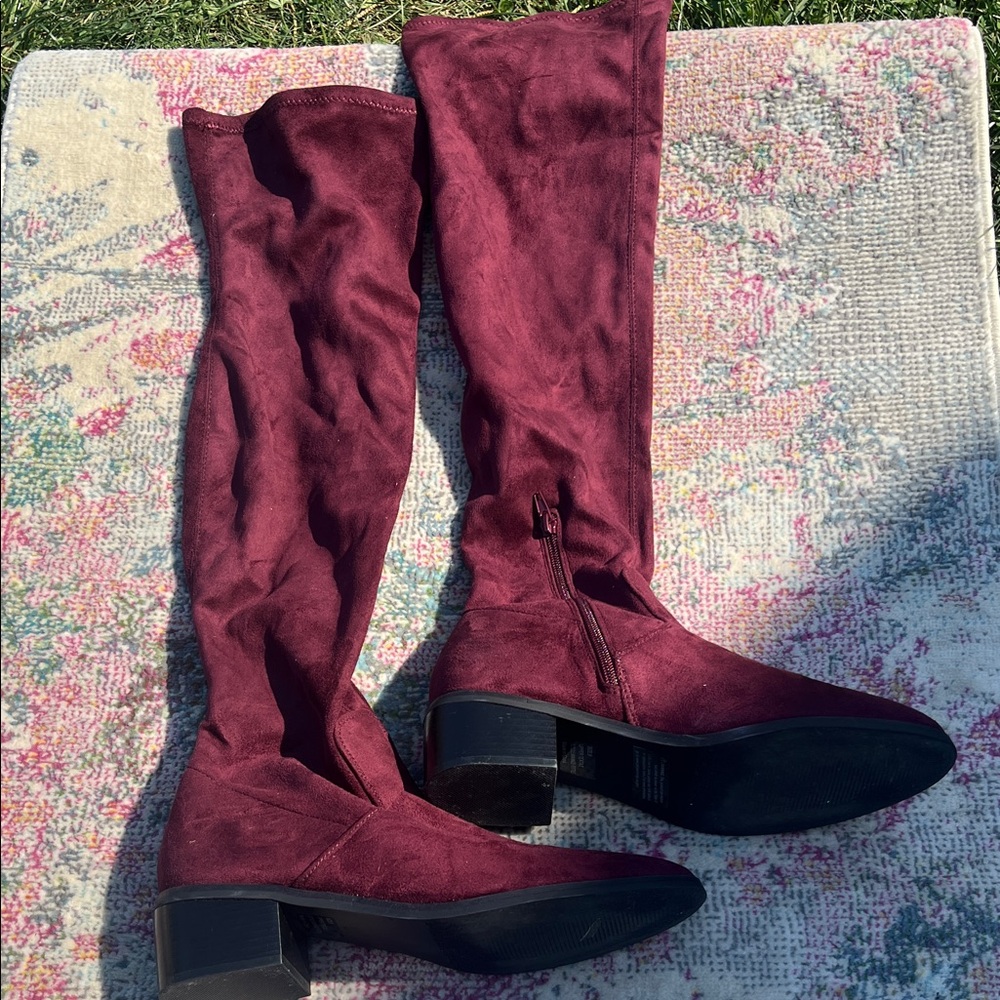 Over the knee maroon boots